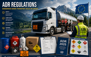 ADR-regler för transport av farligt gods i Europa med lastbil med farligt gods och efterlevnadssystem
